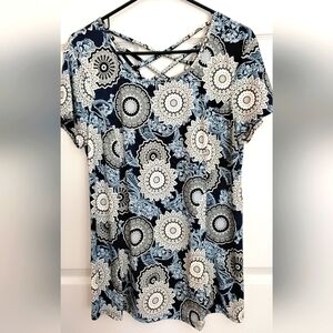 Womens Established Print Top - Blue and White